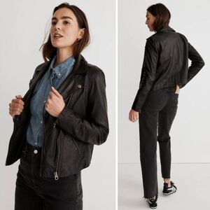 Madewell Washed Black Leather Motorcycle Jacket Brass Hardware Edition NC112